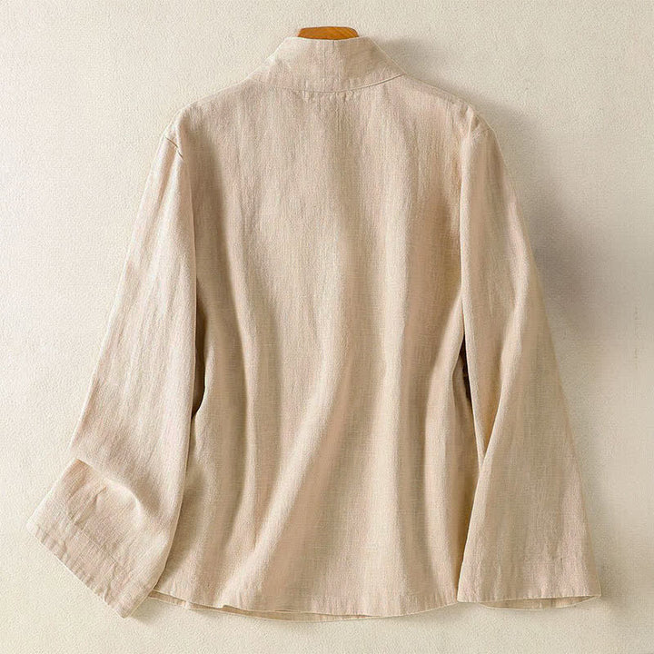 Buddha Stones Lässiges Langarmshirt im Tang-Stil für Damen, einfarbig, mit V-Ausschnitt und Kordelzug, ideal für Frühling und Sommer. - image 15