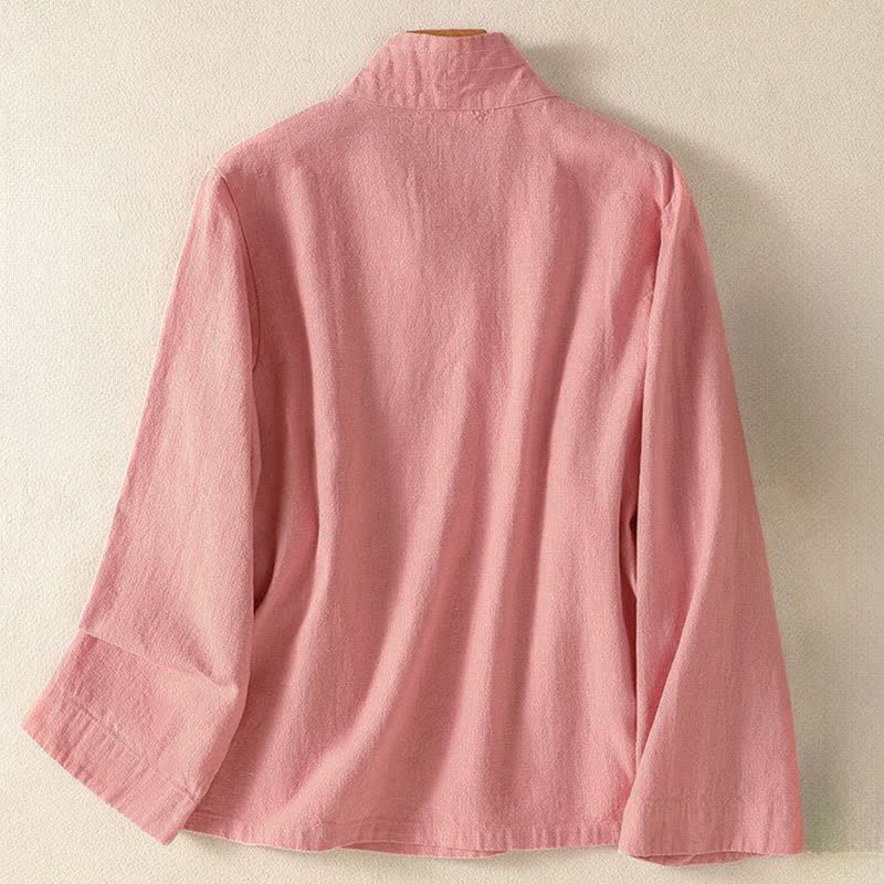 Buddha Stones Lässiges Langarmshirt im Tang-Stil für Damen, einfarbig, mit V-Ausschnitt und Kordelzug, ideal für Frühling und Sommer. - image 7
