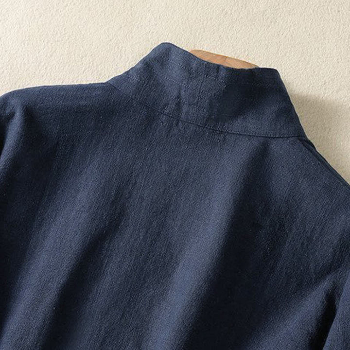 Buddha Stones Lässiges Langarmshirt im Tang-Stil für Damen, einfarbig, mit V-Ausschnitt und Kordelzug, ideal für Frühling und Sommer. - image 3