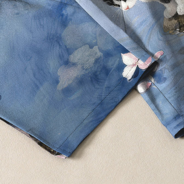 Buddha Stones Herrenhose aus reiner Baumwolle mit Sakura-Katzen-Wasserreflexionsmuster, Kordelzug, schmal zulaufendem Schnitt und Taschen - image 5