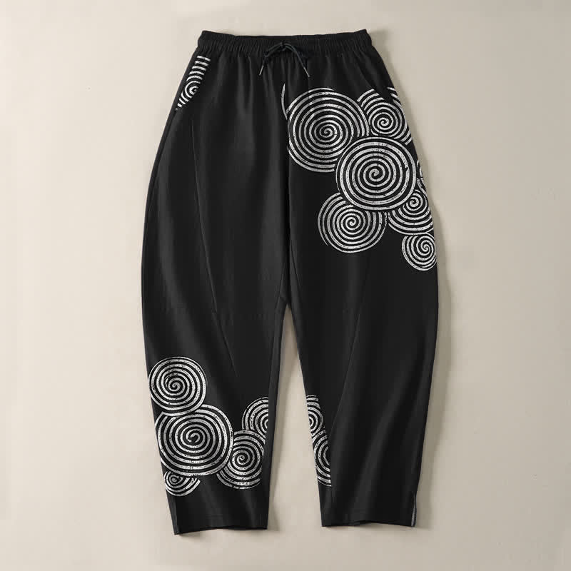 Buddha Stones Herrenhose aus reiner Baumwolle mit konzentrischem Spiralmuster, Kordelzug, schmal zulaufendem Schnitt und Taschen - image 2