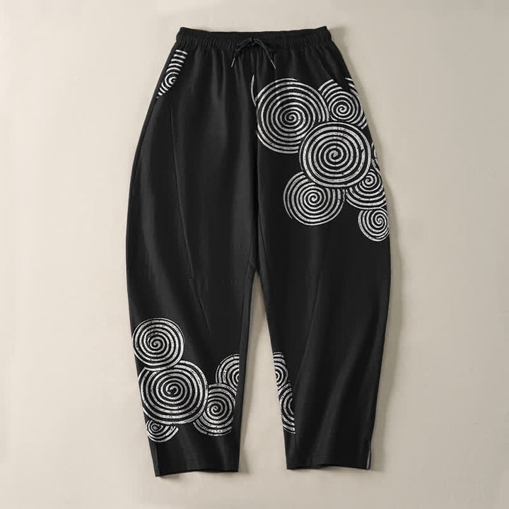 Buddha Stones Herrenhose aus reiner Baumwolle mit konzentrischem Spiralmuster, Kordelzug, schmal zulaufendem Schnitt und Taschen - image 2