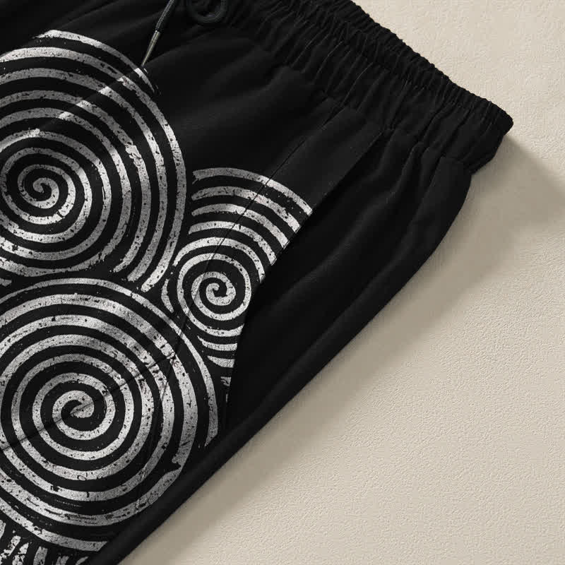 Buddha Stones Herrenhose aus reiner Baumwolle mit konzentrischem Spiralmuster, Kordelzug, schmal zulaufendem Schnitt und Taschen - image 4
