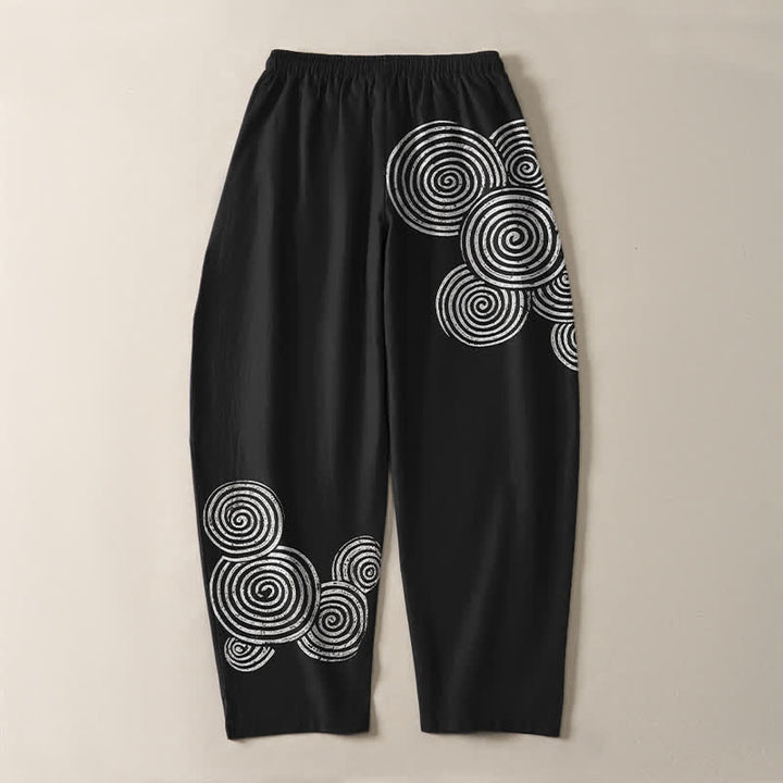 Buddha Stones Herrenhose aus reiner Baumwolle mit konzentrischem Spiralmuster, Kordelzug, schmal zulaufendem Schnitt und Taschen - image 3