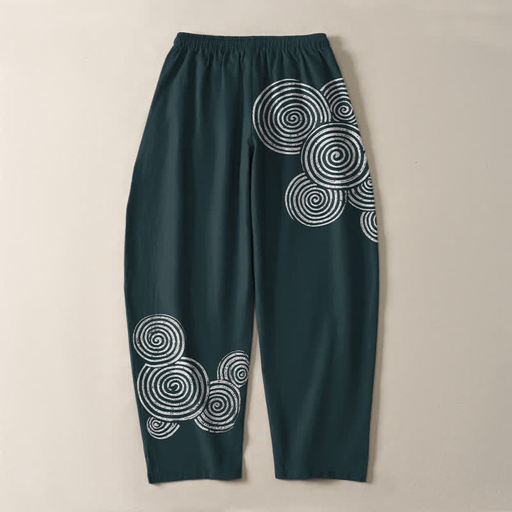 Buddha Stones Herrenhose aus reiner Baumwolle mit konzentrischem Spiralmuster, Kordelzug, schmal zulaufendem Schnitt und Taschen - image 14