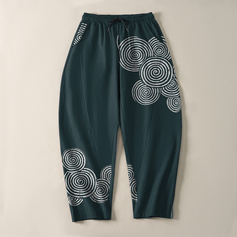 Buddha Stones Herrenhose aus reiner Baumwolle mit konzentrischem Spiralmuster, Kordelzug, schmal zulaufendem Schnitt und Taschen - image 13