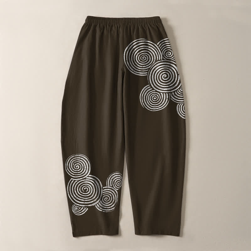 Buddha Stones Herrenhose aus reiner Baumwolle mit konzentrischem Spiralmuster, Kordelzug, schmal zulaufendem Schnitt und Taschen - image 10