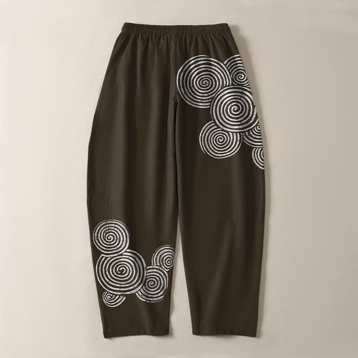Buddha Stones Herrenhose aus reiner Baumwolle mit konzentrischem Spiralmuster, Kordelzug, schmal zulaufendem Schnitt und Taschen - image 10