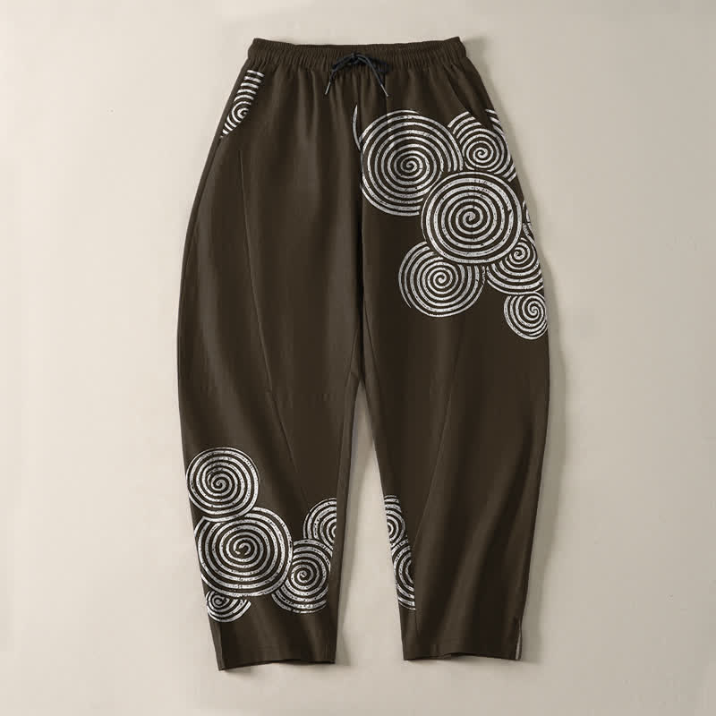 Buddha Stones Herrenhose aus reiner Baumwolle mit konzentrischem Spiralmuster, Kordelzug, schmal zulaufendem Schnitt und Taschen - image 9