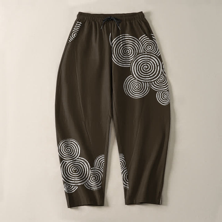 Buddha Stones Herrenhose aus reiner Baumwolle mit konzentrischem Spiralmuster, Kordelzug, schmal zulaufendem Schnitt und Taschen - image 9
