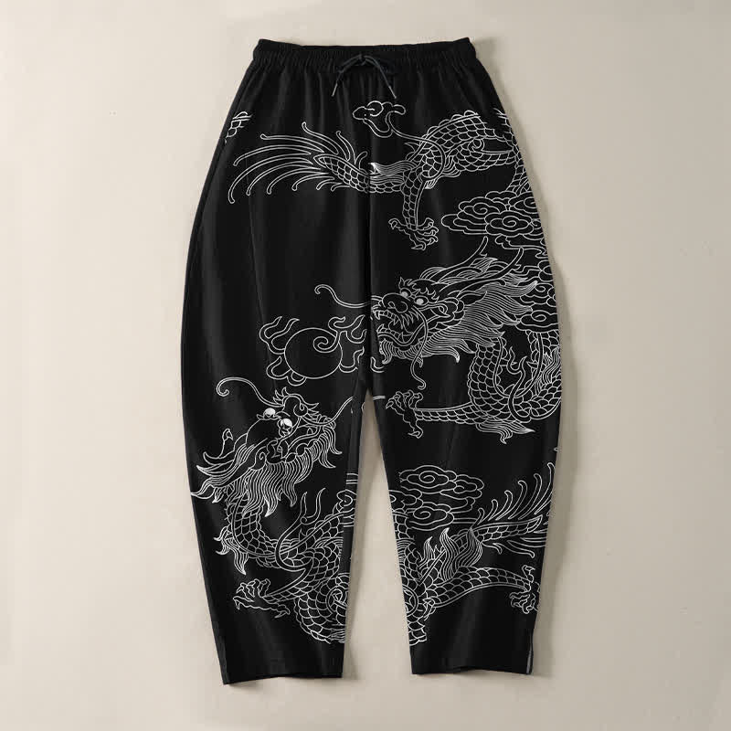 Buddha Stones Herrenhose aus reiner Baumwolle mit kaiserlichem Drachenmuster, Kordelzug, schmal zulaufendem Schnitt und Taschen - image 2