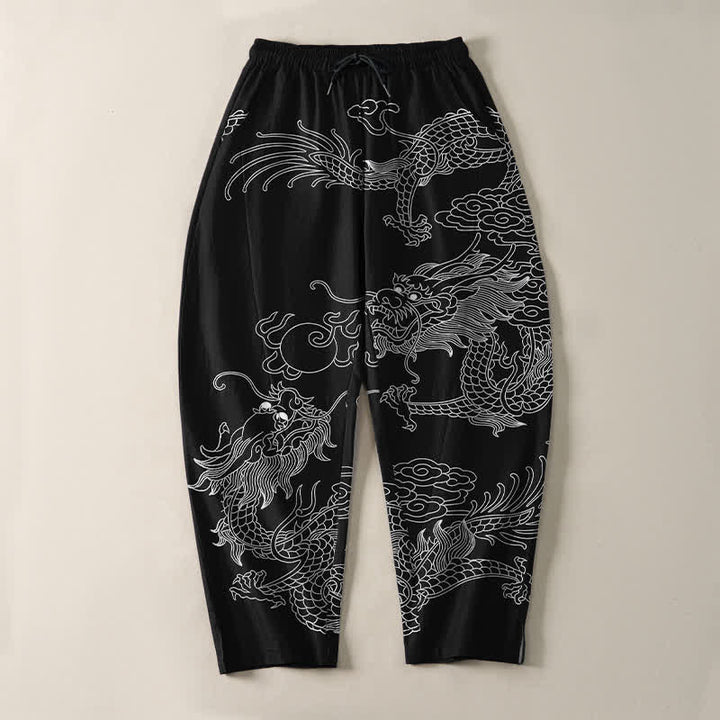 Buddha Stones Herrenhose aus reiner Baumwolle mit kaiserlichem Drachenmuster, Kordelzug, schmal zulaufendem Schnitt und Taschen - image 2