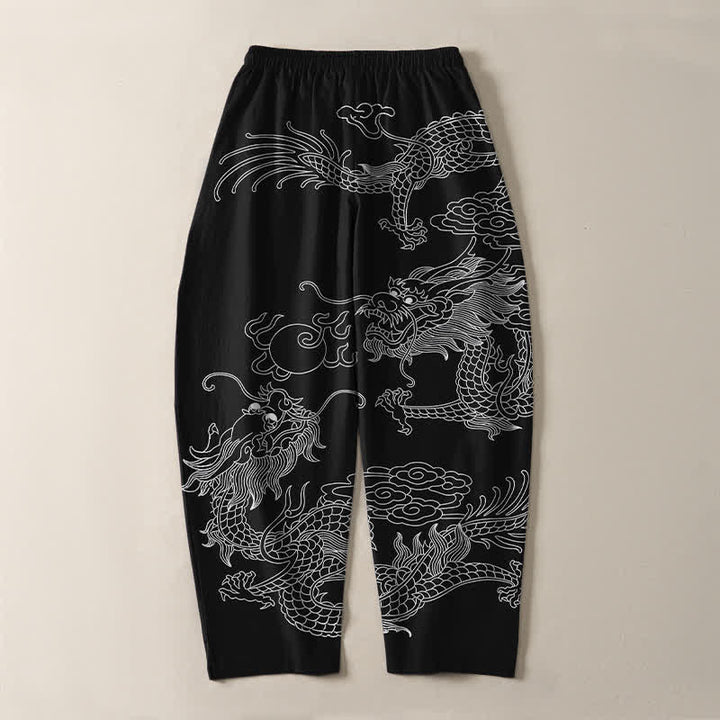 Buddha Stones Herrenhose aus reiner Baumwolle mit kaiserlichem Drachenmuster, Kordelzug, schmal zulaufendem Schnitt und Taschen - image 3