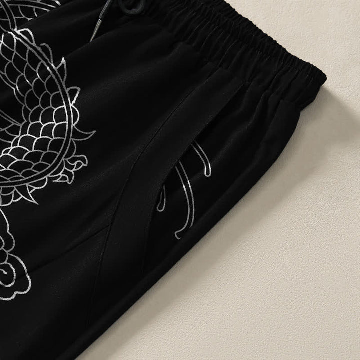 Buddha Stones Herrenhose aus reiner Baumwolle mit kaiserlichem Drachenmuster, Kordelzug, schmal zulaufendem Schnitt und Taschen - image 4