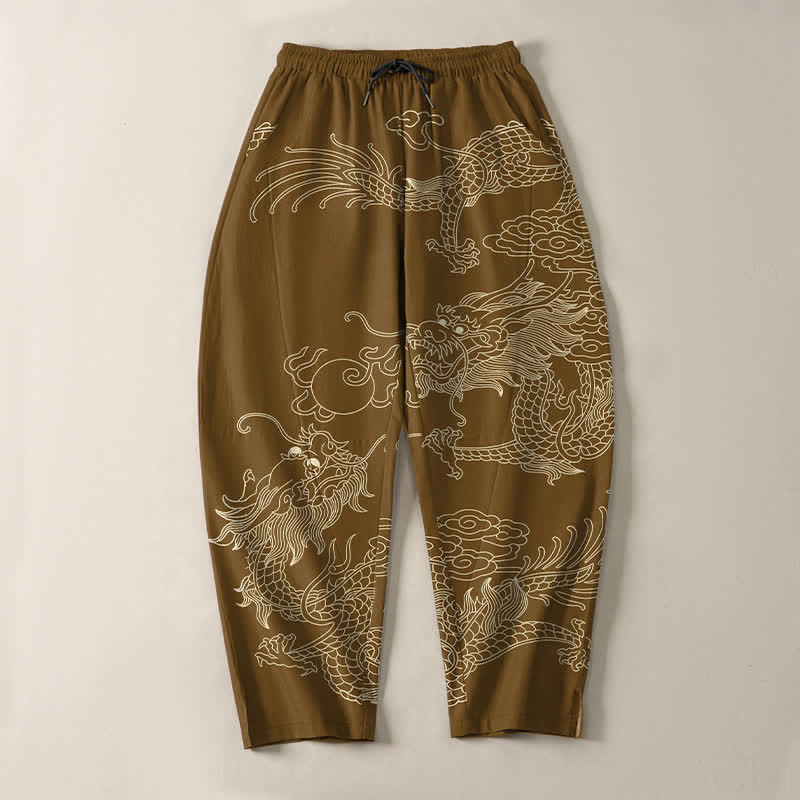 Buddha Stones Herrenhose aus reiner Baumwolle mit kaiserlichem Drachenmuster, Kordelzug, schmal zulaufendem Schnitt und Taschen - image 13