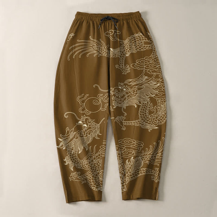 Buddha Stones Herrenhose aus reiner Baumwolle mit kaiserlichem Drachenmuster, Kordelzug, schmal zulaufendem Schnitt und Taschen - image 13