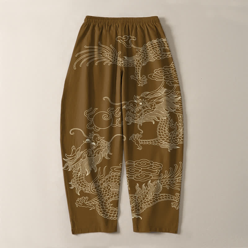 Buddha Stones Herrenhose aus reiner Baumwolle mit kaiserlichem Drachenmuster, Kordelzug, schmal zulaufendem Schnitt und Taschen - image 14