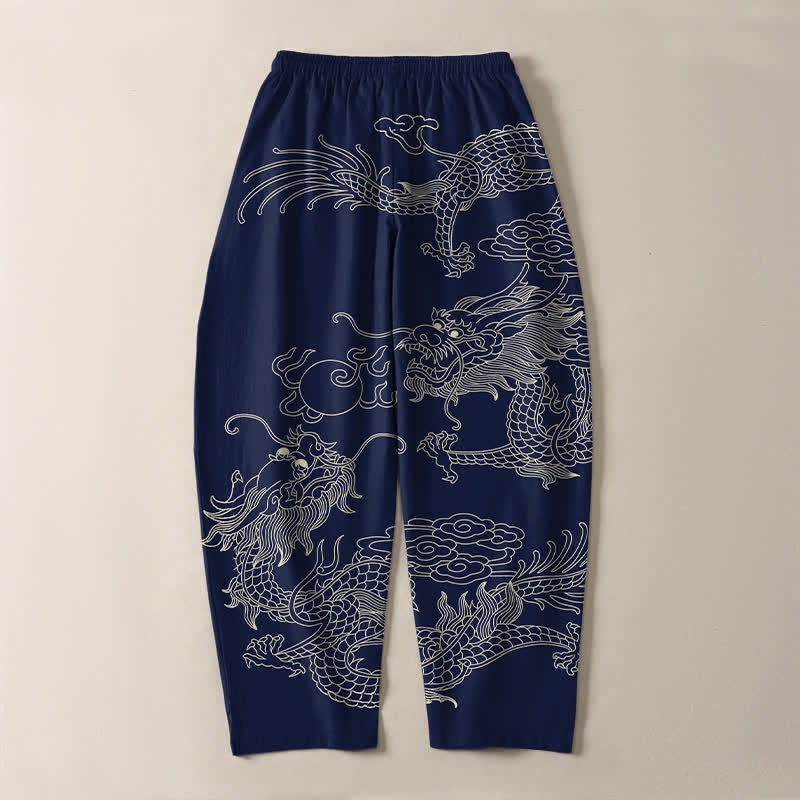 Buddha Stones Herrenhose aus reiner Baumwolle mit kaiserlichem Drachenmuster, Kordelzug, schmal zulaufendem Schnitt und Taschen - image 10