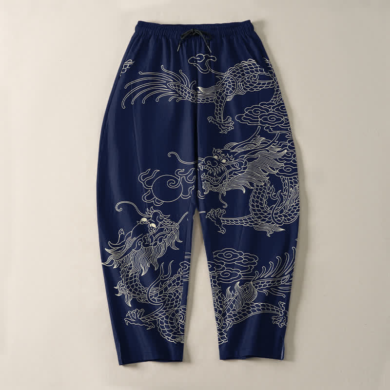 Buddha Stones Herrenhose aus reiner Baumwolle mit kaiserlichem Drachenmuster, Kordelzug, schmal zulaufendem Schnitt und Taschen - image 9