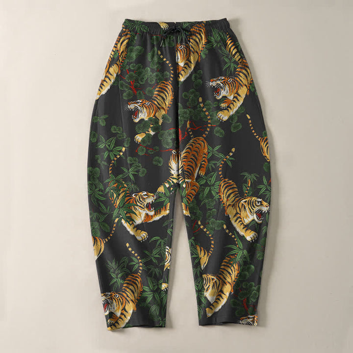 Buddha Stones Herrenhose aus reiner Baumwolle mit Tiger- und Bambusblattmuster, Kordelzug, schmal zulaufendem Schnitt und Taschen - image 2
