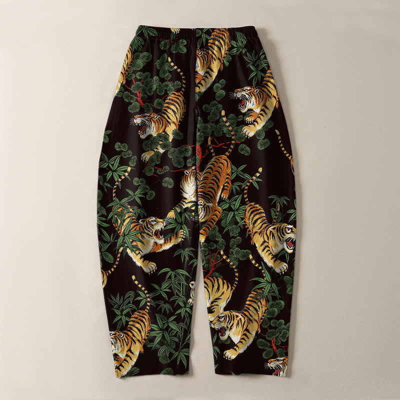 Buddha Stones Herrenhose aus reiner Baumwolle mit Tiger- und Bambusblattmuster, Kordelzug, schmal zulaufendem Schnitt und Taschen - image 10