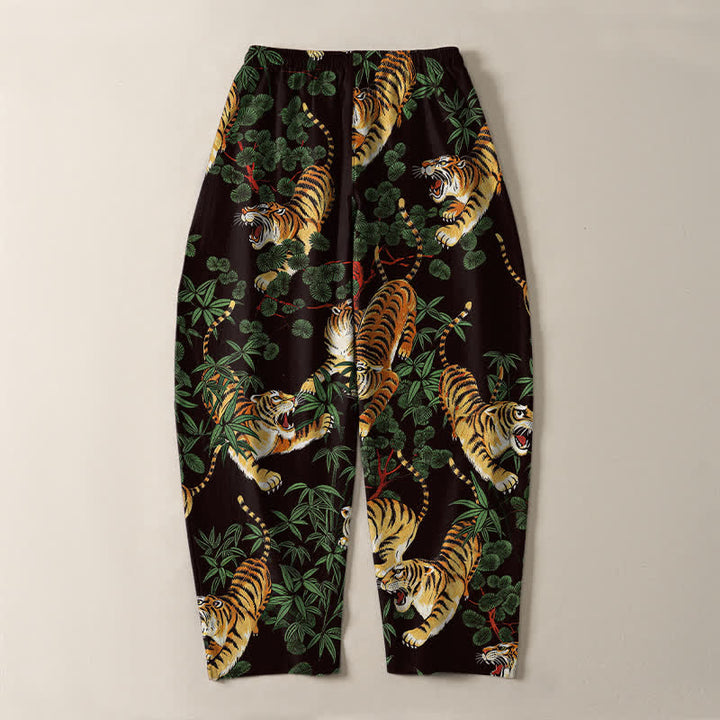 Buddha Stones Herrenhose aus reiner Baumwolle mit Tiger- und Bambusblattmuster, Kordelzug, schmal zulaufendem Schnitt und Taschen - image 10