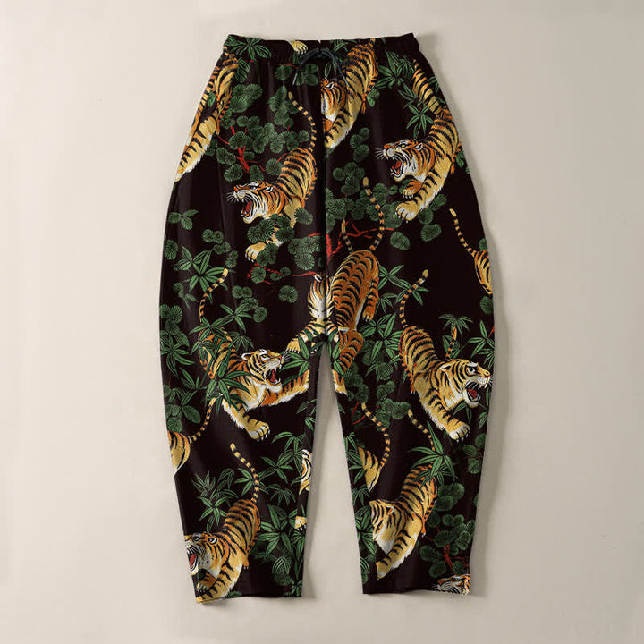 Buddha Stones Herrenhose aus reiner Baumwolle mit Tiger- und Bambusblattmuster, Kordelzug, schmal zulaufendem Schnitt und Taschen - image 9