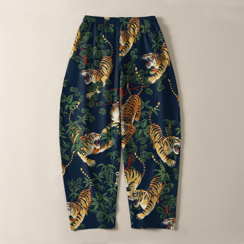 Buddha Stones Herrenhose aus reiner Baumwolle mit Tiger- und Bambusblattmuster, Kordelzug, schmal zulaufendem Schnitt und Taschen - image 14