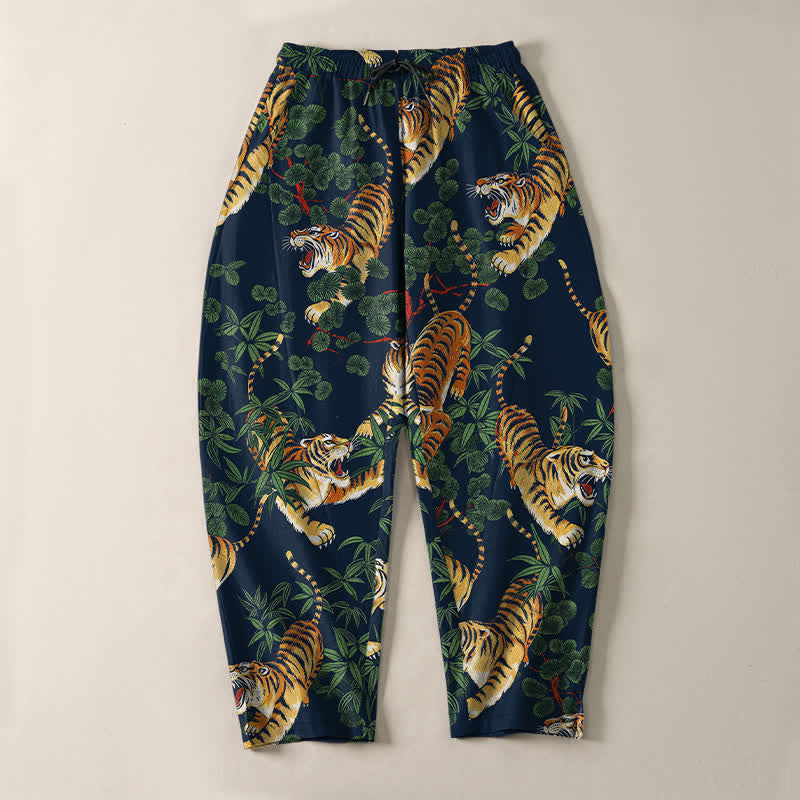 Buddha Stones Herrenhose aus reiner Baumwolle mit Tiger- und Bambusblattmuster, Kordelzug, schmal zulaufendem Schnitt und Taschen - image 13