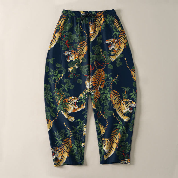 Buddha Stones Herrenhose aus reiner Baumwolle mit Tiger- und Bambusblattmuster, Kordelzug, schmal zulaufendem Schnitt und Taschen - image 13