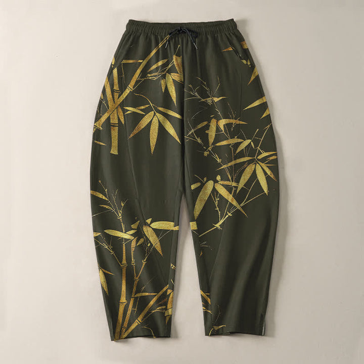 Buddha Stones Herrenhose aus reiner Baumwolle mit goldenem Bambusmuster, Kordelzug, schmal zulaufendem Schnitt und Taschen - image 13