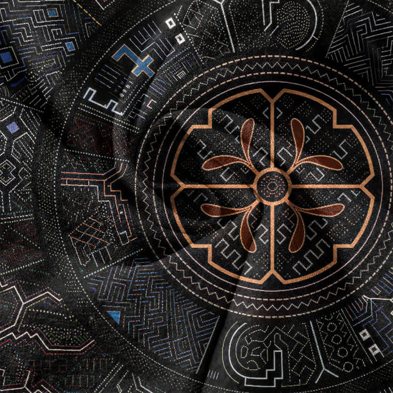 Buddha Stones Kurzarmhemd aus Baumwolle mit Tribal-Mandala-Muster für Herren, halbknöpfig, Kurzarm, halber Knopfleiste - image 4