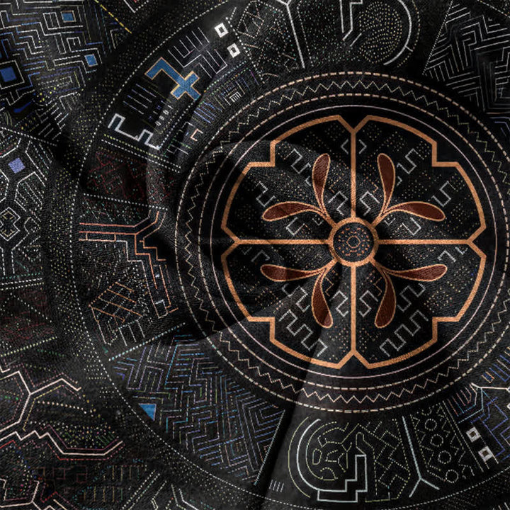 Buddha Stones Kurzarmhemd aus Baumwolle mit Tribal-Mandala-Muster für Herren, halbknöpfig, Kurzarm, halber Knopfleiste - image 4