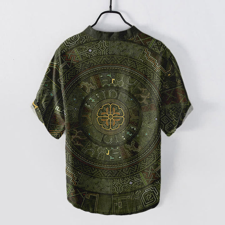 Buddha Stones Kurzarmhemd aus Baumwolle mit Tribal-Mandala-Muster für Herren, halbknöpfig, Kurzarm, halber Knopfleiste - image 8