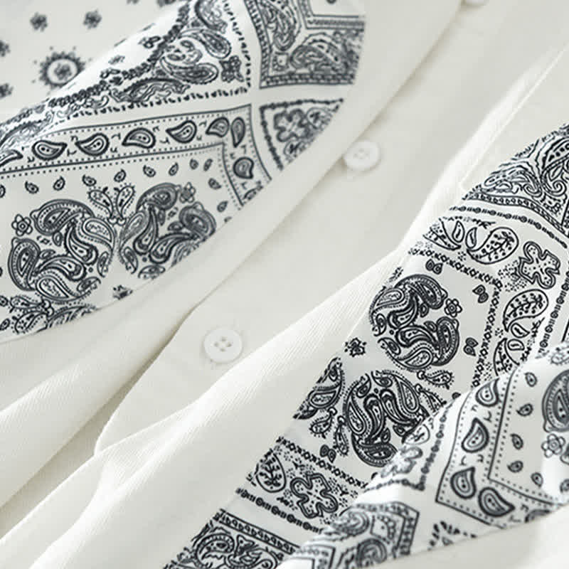 Buddha Stones Lässiges Vintage-Herrenhemd mit Paisley-Muster, langen Ärmeln und aufgesetzter Tasche aus Baumwolle mit Knopfleiste für den Herbst. - image 12