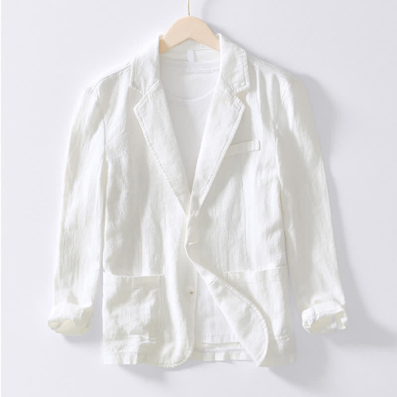 Buddha Stones Lässige, minimalistische Herrenjacke aus Ramie-Baumwolle mit Reverskragen und Taschen für Frühling und Herbst - Weiß - US/ UK/AU44, EU54 (4XL) - image 28