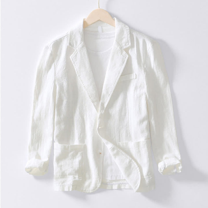 Buddha Stones Lässige, minimalistische Herrenjacke aus Ramie-Baumwolle mit Reverskragen und Taschen für Frühling und Herbst - Weiß - US/ UK/AU44, EU54 (4XL) - image 28