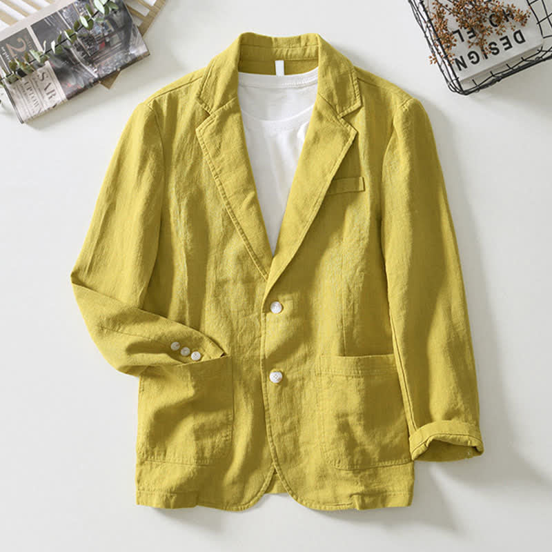 Buddha Stones Lässige, minimalistische Herrenjacke aus Ramie-Baumwolle mit Reverskragen und Taschen für Frühling und Herbst - image 11