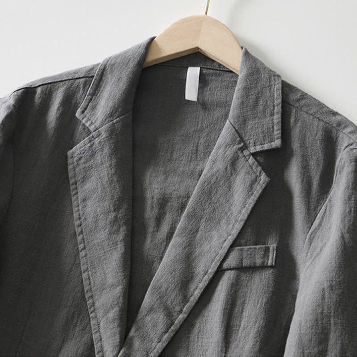 Buddha Stones Lässige, minimalistische Herrenjacke aus Ramie-Baumwolle mit Reverskragen und Taschen für Frühling und Herbst - image 1