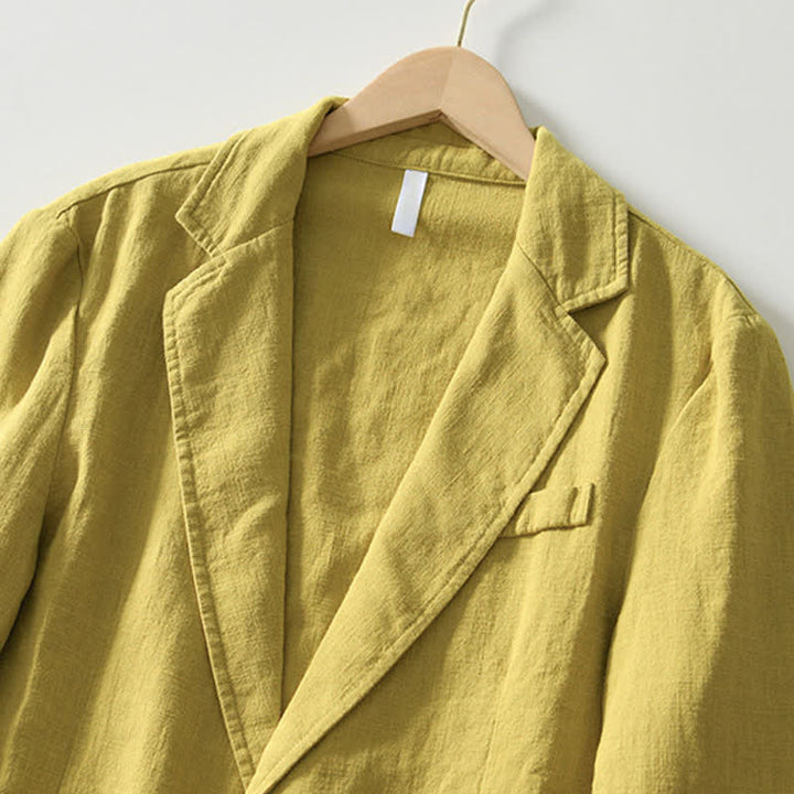 Buddha Stones Lässige, minimalistische Herrenjacke aus Ramie-Baumwolle mit Reverskragen und Taschen für Frühling und Herbst - image 12