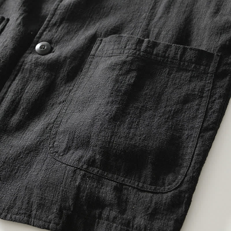 Buddha Stones Lässige, minimalistische Herrenjacke aus Ramie-Baumwolle mit Reverskragen und Taschen für Frühling und Herbst - image 8