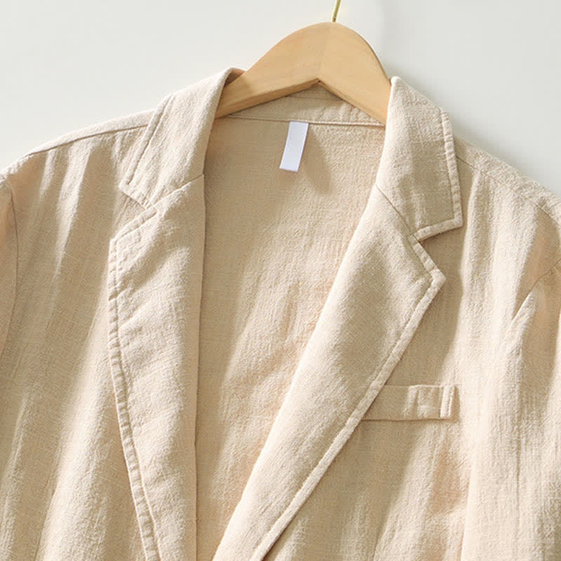 Buddha Stones Lässige, minimalistische Herrenjacke aus Ramie-Baumwolle mit Reverskragen und Taschen für Frühling und Herbst - image 23