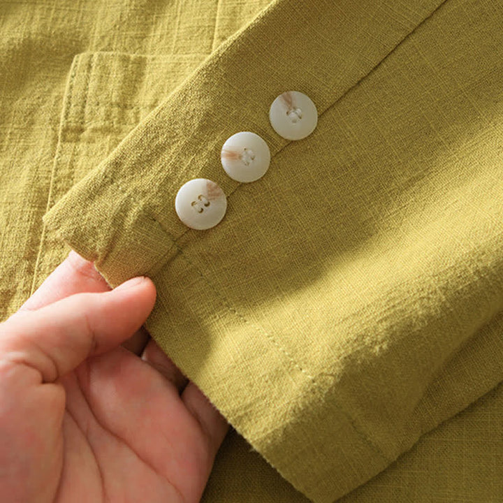 Buddha Stones Lässige, minimalistische Herrenjacke aus Ramie-Baumwolle mit Reverskragen und Taschen für Frühling und Herbst - image 15