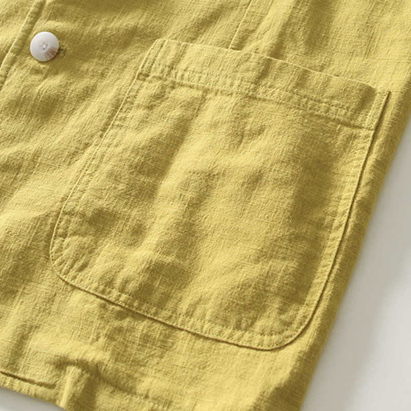 Buddha Stones Lässige, minimalistische Herrenjacke aus Ramie-Baumwolle mit Reverskragen und Taschen für Frühling und Herbst - image 14