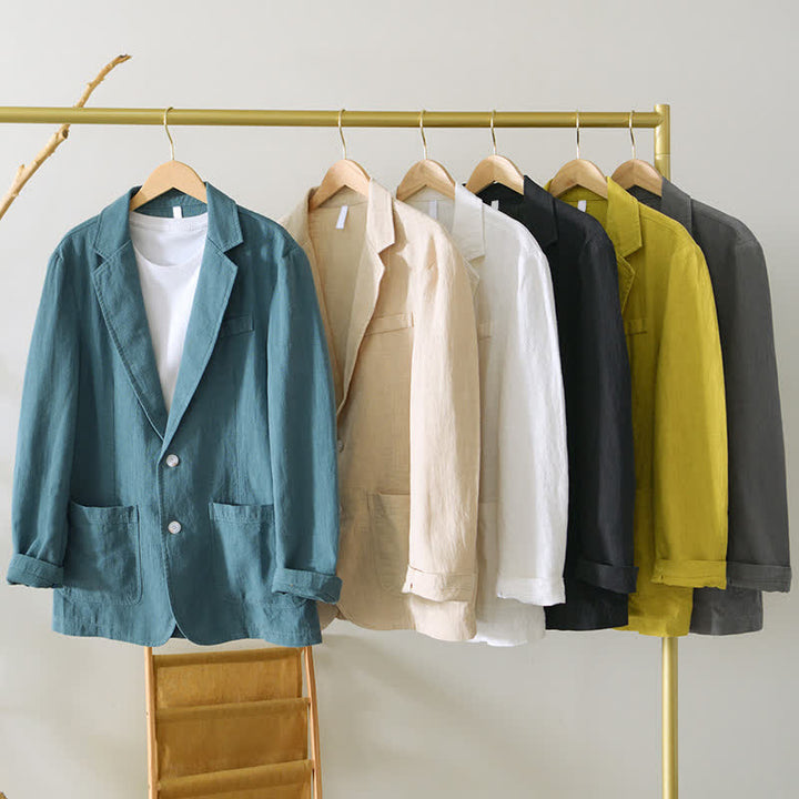 Buddha Stones Lässige, minimalistische Herrenjacke aus Ramie-Baumwolle mit Reverskragen und Taschen für Frühling und Herbst - image 32