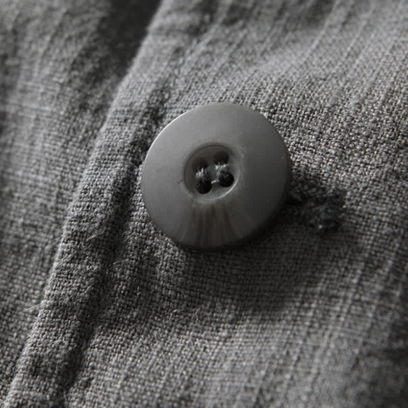 Buddha Stones Lässige, minimalistische Herrenjacke aus Ramie-Baumwolle mit Reverskragen und Taschen für Frühling und Herbst - image 2