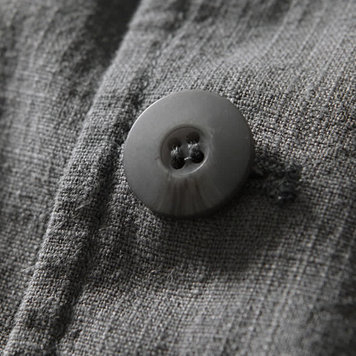 Buddha Stones Lässige, minimalistische Herrenjacke aus Ramie-Baumwolle mit Reverskragen und Taschen für Frühling und Herbst - image 2