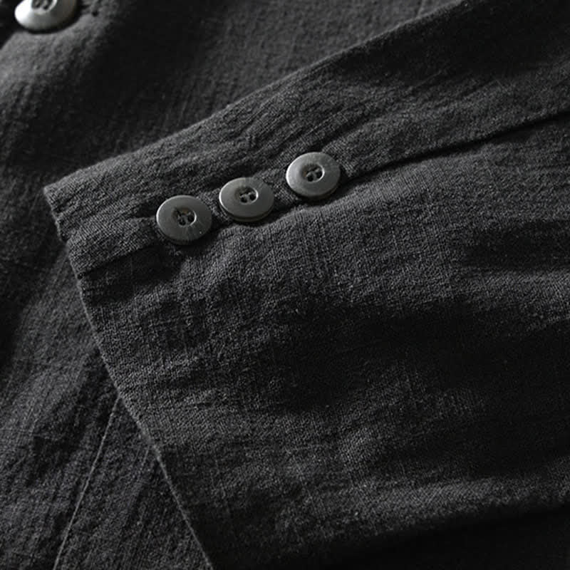 Buddha Stones Lässige, minimalistische Herrenjacke aus Ramie-Baumwolle mit Reverskragen und Taschen für Frühling und Herbst - image 9