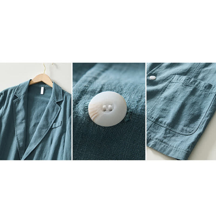Buddha Stones Lässige, minimalistische Herrenjacke aus Ramie-Baumwolle mit Reverskragen und Taschen für Frühling und Herbst - image 21