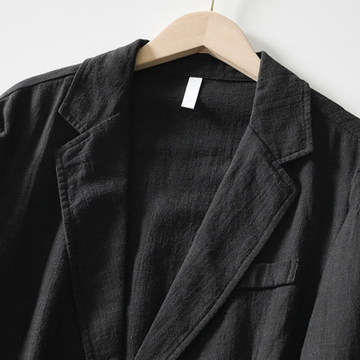 Buddha Stones Lässige, minimalistische Herrenjacke aus Ramie-Baumwolle mit Reverskragen und Taschen für Frühling und Herbst - image 6